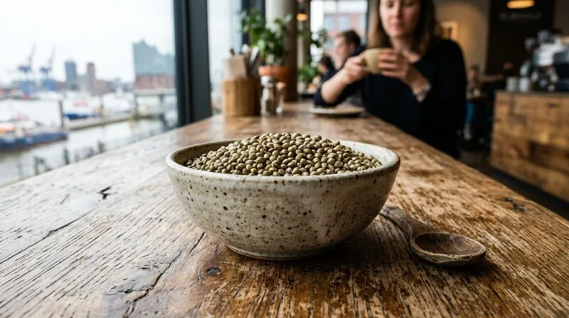 Hanfsamen Nahaufnahme Schüssel Holztisch