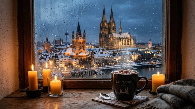 Heisse Tasse Tee dampfend Kerzen Winter