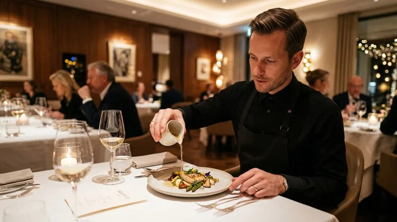 Cannabis-Sirup wird als Topping ueber Gericht gegossen