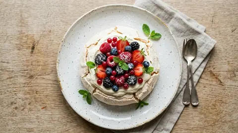 Cannabis-Pavlova mit Beeren